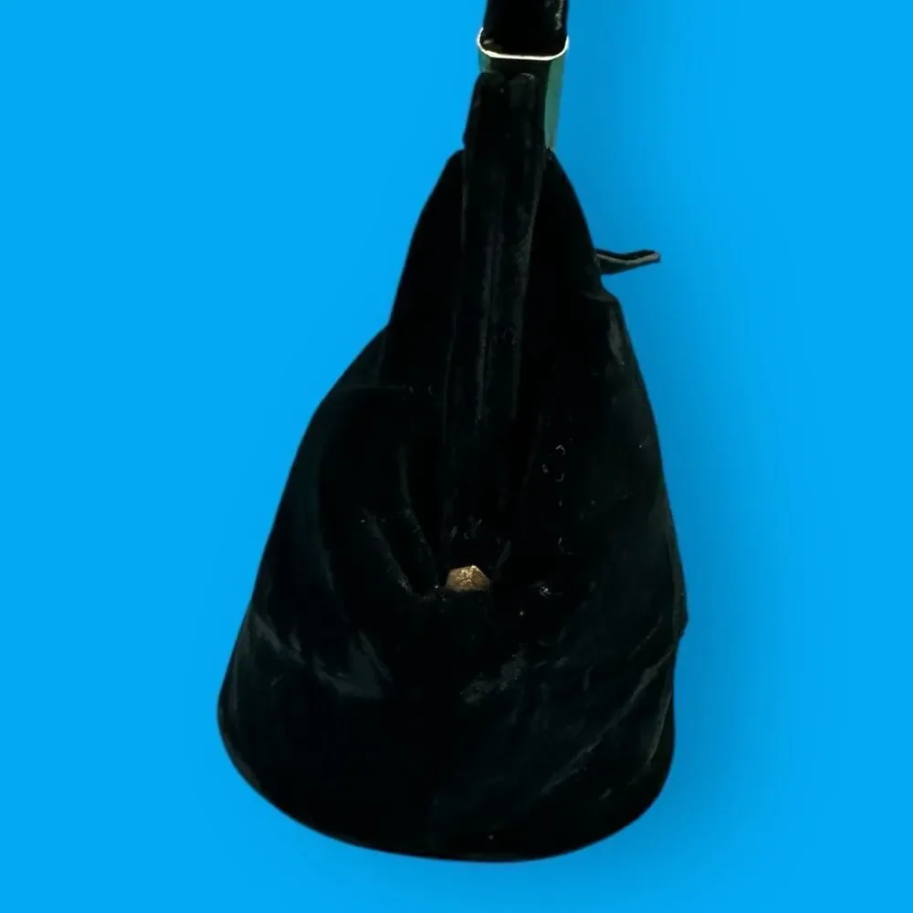 Vintage Velvet Handbag Black Silk Gold Pentagon Box Purse Art Deco